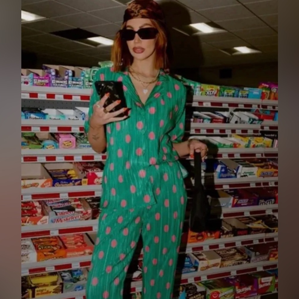 Green and Pink Polka Dot Women's Jumpsuit - Picture 3 of 3